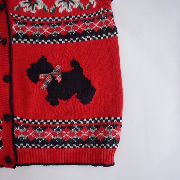 Vintage Alfred Dunner Red Holiday Knit Vest Snowflake Scottie Dog Grandmacore L - Picture 4 of 7